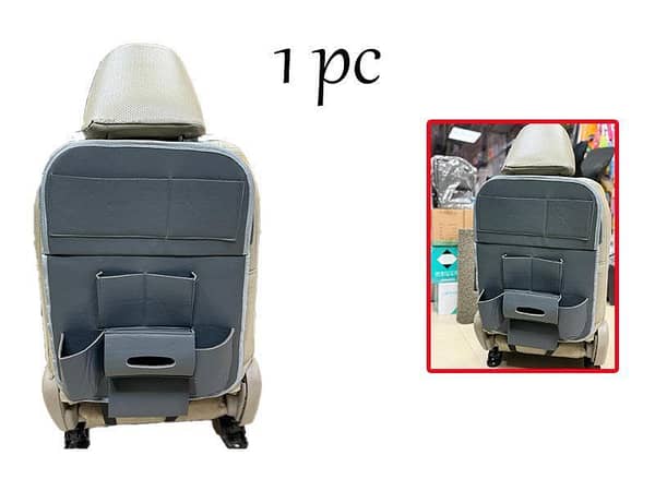 Gray PU Leather Back Seat Organizer for Cars (1 Piece)