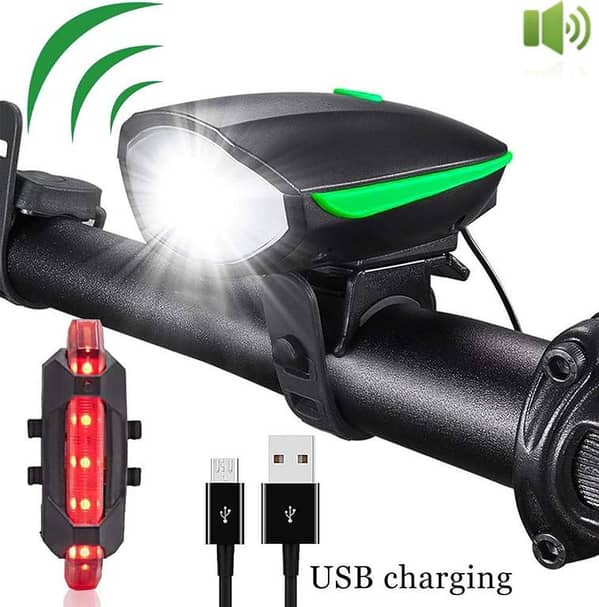 USB Rechargeable Cycle Bike Front Light with Horn and Rear Safety Light For Bicycle
