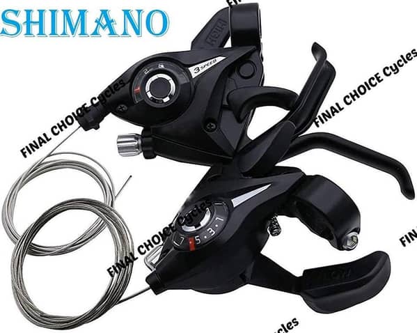 Original SHIMANO Gear Shifter Set Pair FRONT & BACK SET WITH Aluminum LIVER & WIRES. . .