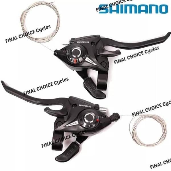 Original SHIMANO Gear Shifter Set Pair FRONT & BACK SET WITH Aluminum LIVER & WIRES. . .